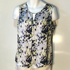 Kasper SZ L Silky Abstract white & black print top Career Modern Contemporary